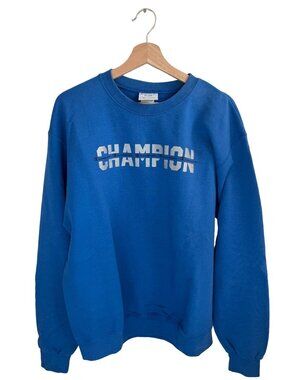 Champion Blue Sweatshirt Hoodie Silver Logo Men's Size Large Mens Long Sleeve